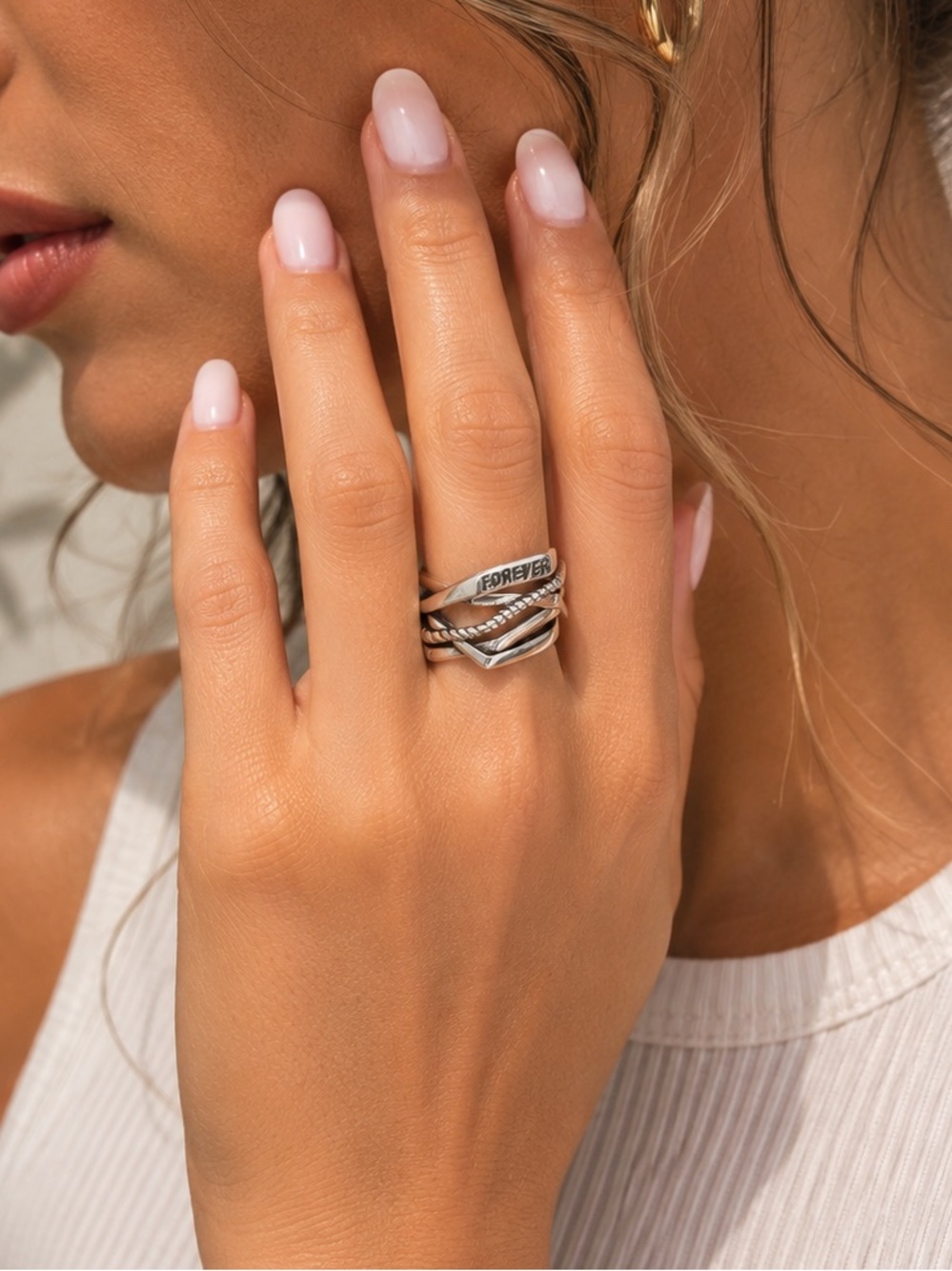 Sterlin 925 Silver 'Forever' Stacked Ring
